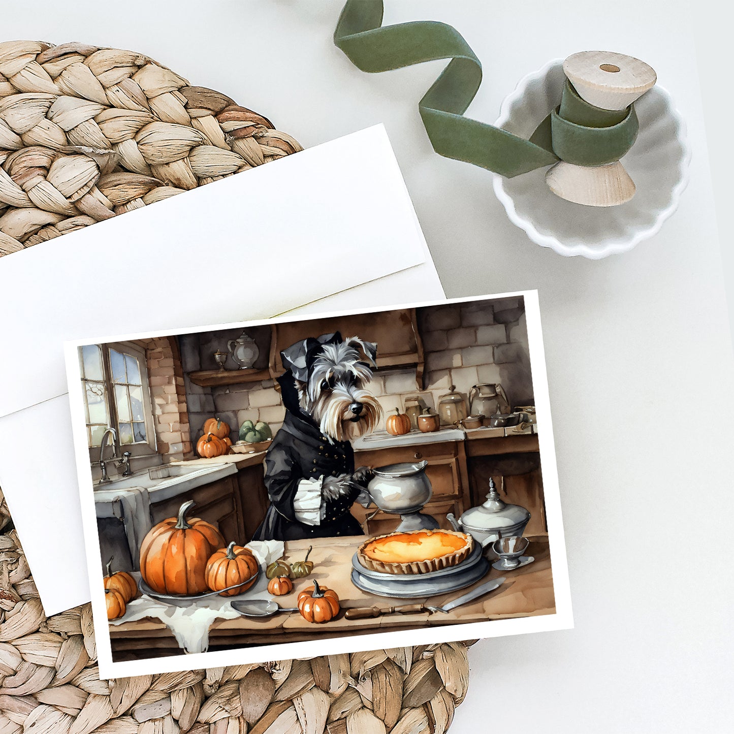 Schnauzer Fall Kitchen Pumpkins Greeting Cards Pack of 8