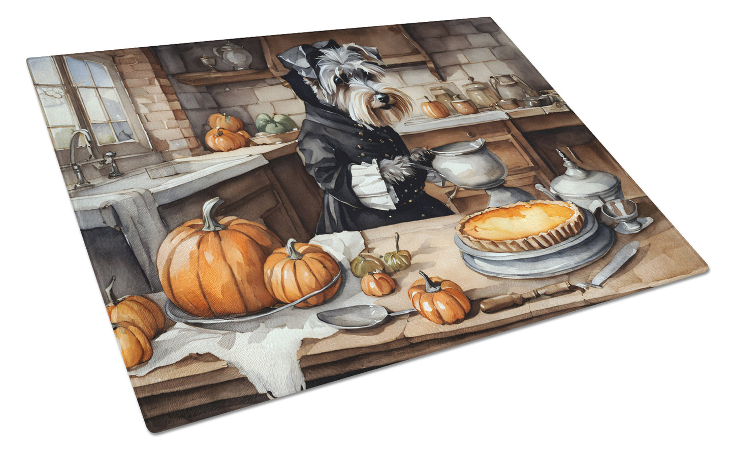 Buy this Schnauzer Fall Kitchen Pumpkins Glass Cutting Board