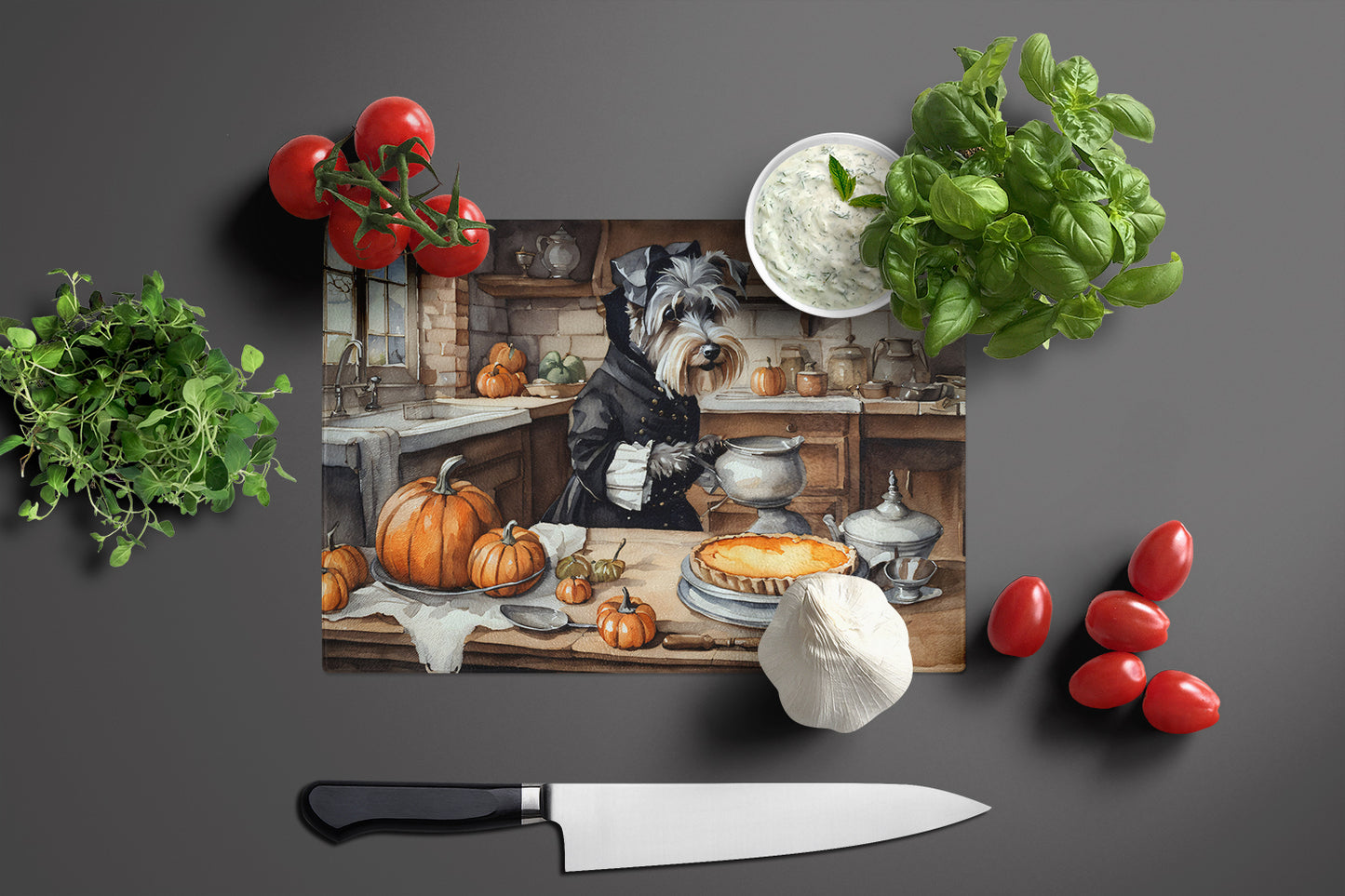 Schnauzer Fall Kitchen Pumpkins Glass Cutting Board