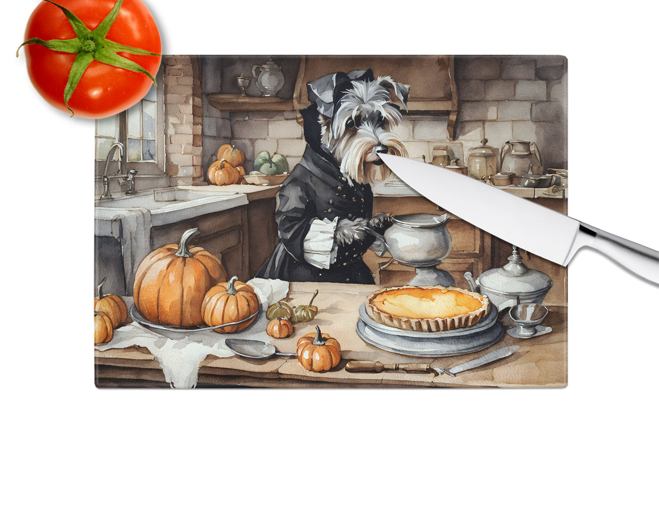 Schnauzer Fall Kitchen Pumpkins Glass Cutting Board