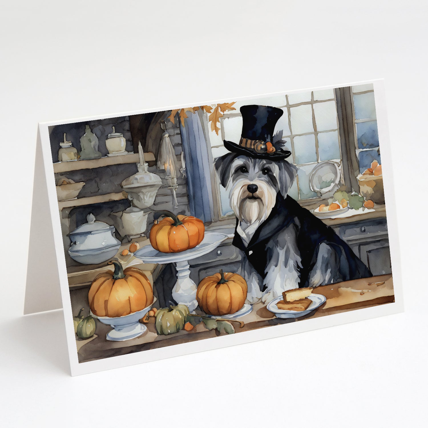 Buy this Schnauzer Fall Kitchen Pumpkins Greeting Cards Pack of 8