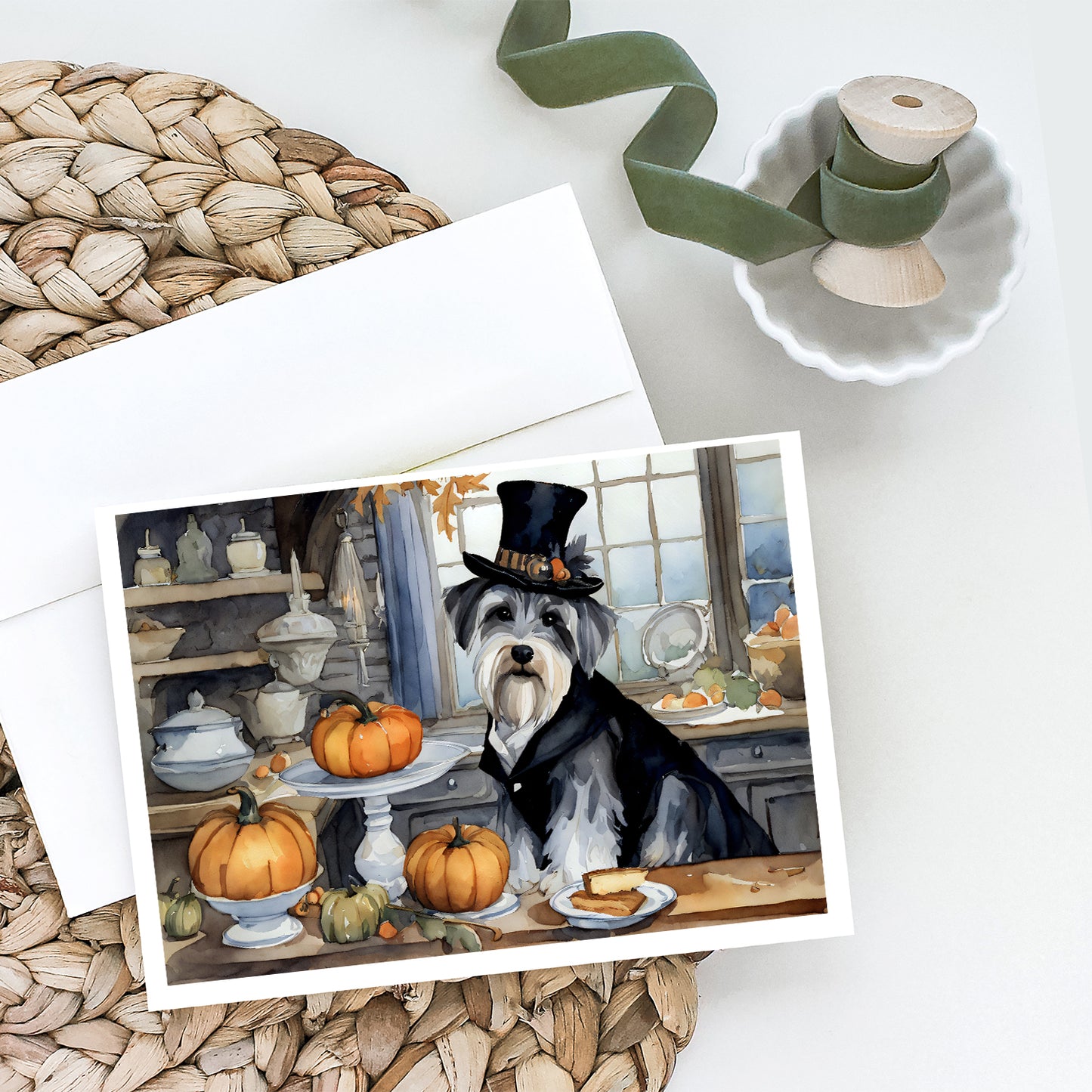 Schnauzer Fall Kitchen Pumpkins Greeting Cards Pack of 8