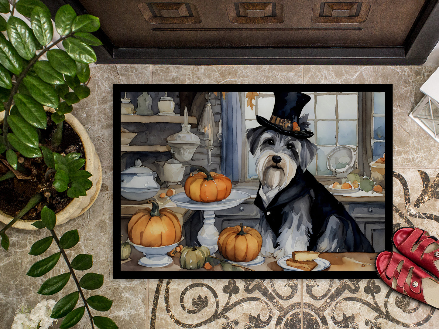 Schnauzer Fall Kitchen Pumpkins Doormat