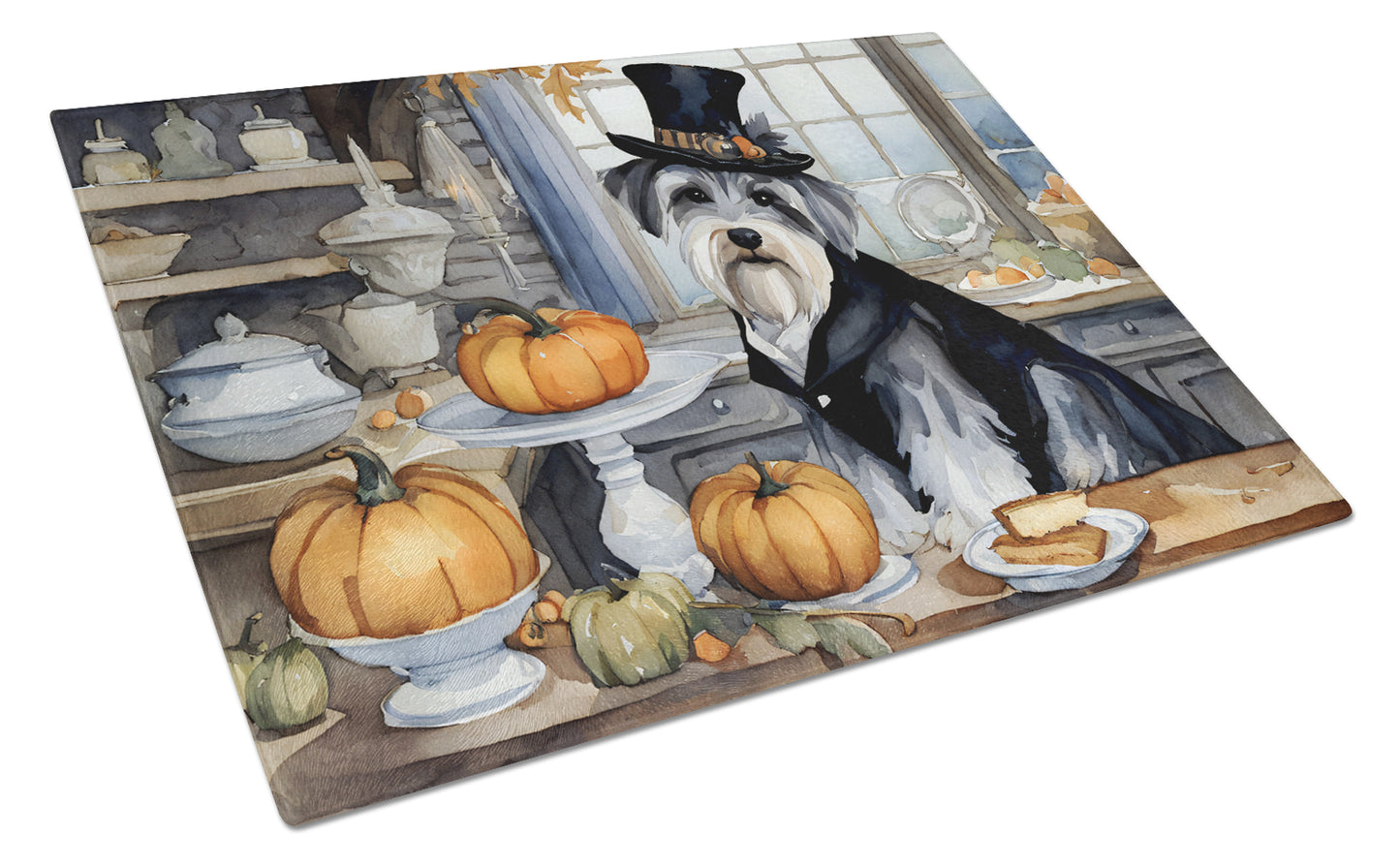 Buy this Schnauzer Fall Kitchen Pumpkins Glass Cutting Board