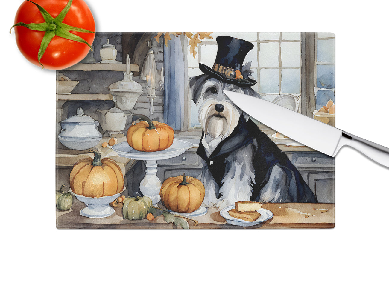 Schnauzer Fall Kitchen Pumpkins Glass Cutting Board