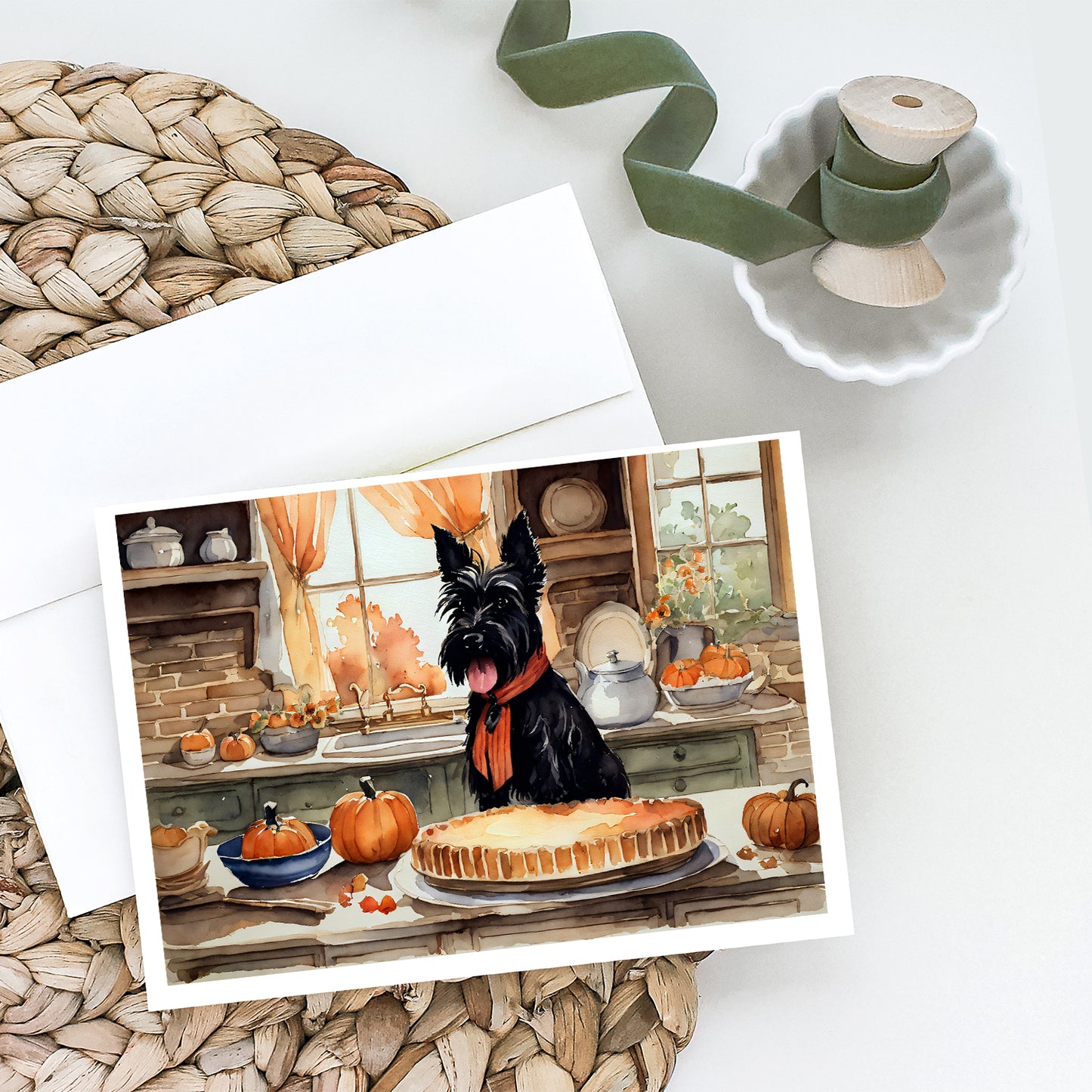 Scottish Terrier Fall Kitchen Pumpkins Greeting Cards Pack of 8