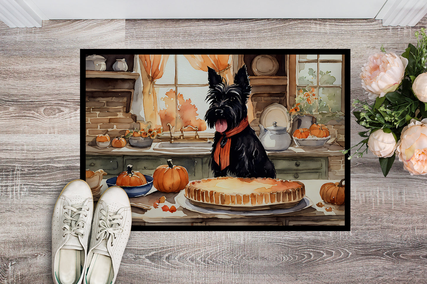 Scottish Terrier Fall Kitchen Pumpkins Doormat