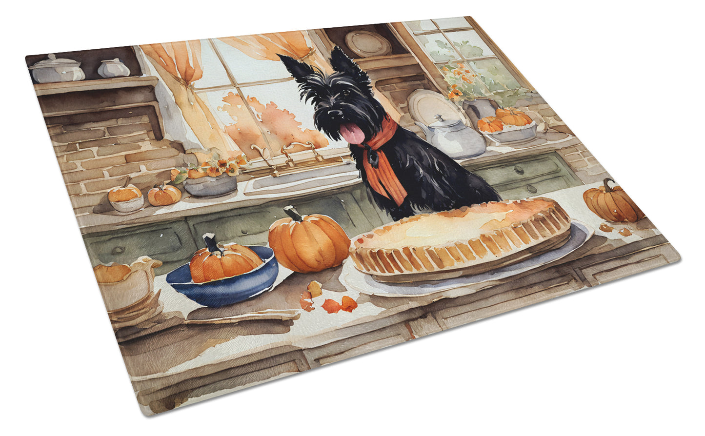 Buy this Scottish Terrier Fall Kitchen Pumpkins Glass Cutting Board