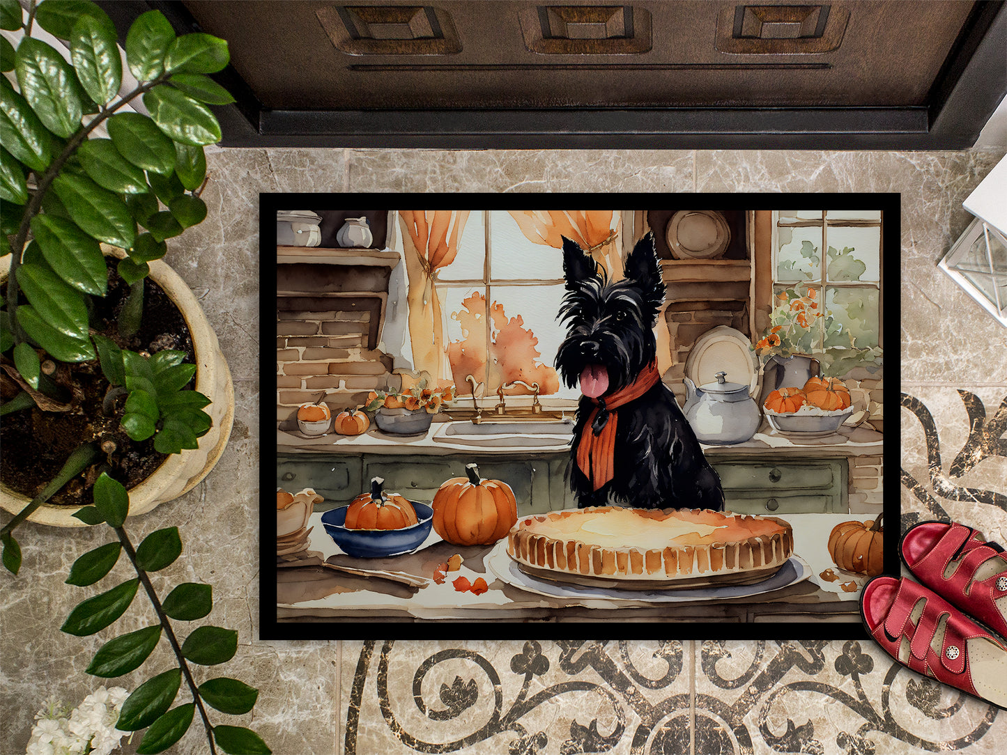 Scottish Terrier Fall Kitchen Pumpkins Doormat