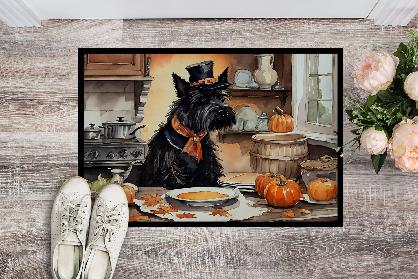 Scottish Terrier Fall Kitchen Pumpkins Doormat