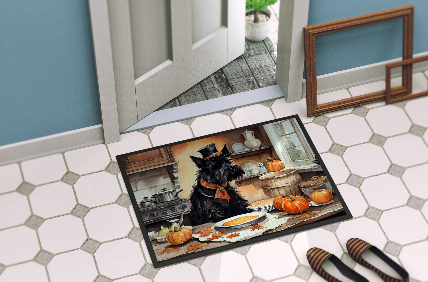 Scottish Terrier Fall Kitchen Pumpkins Doormat