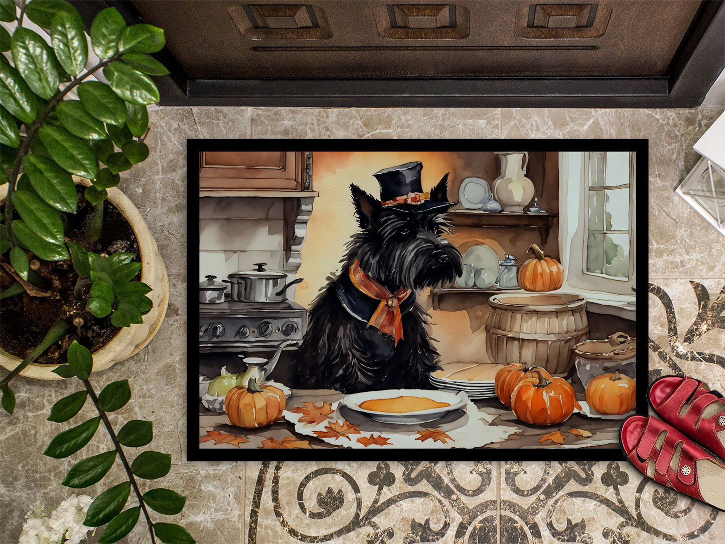 Scottish Terrier Fall Kitchen Pumpkins Doormat