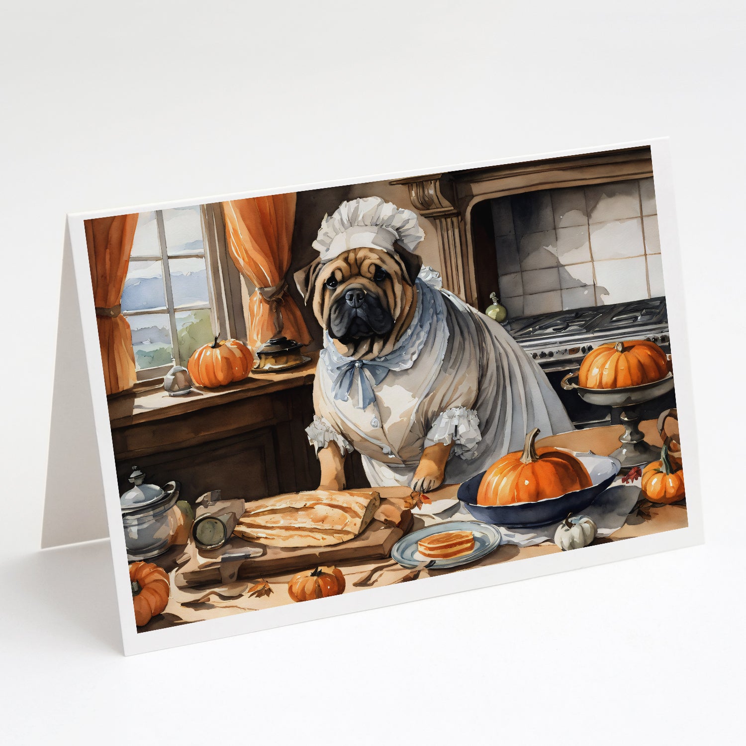 Buy this Shar Pei Fall Kitchen Pumpkins Greeting Cards Pack of 8