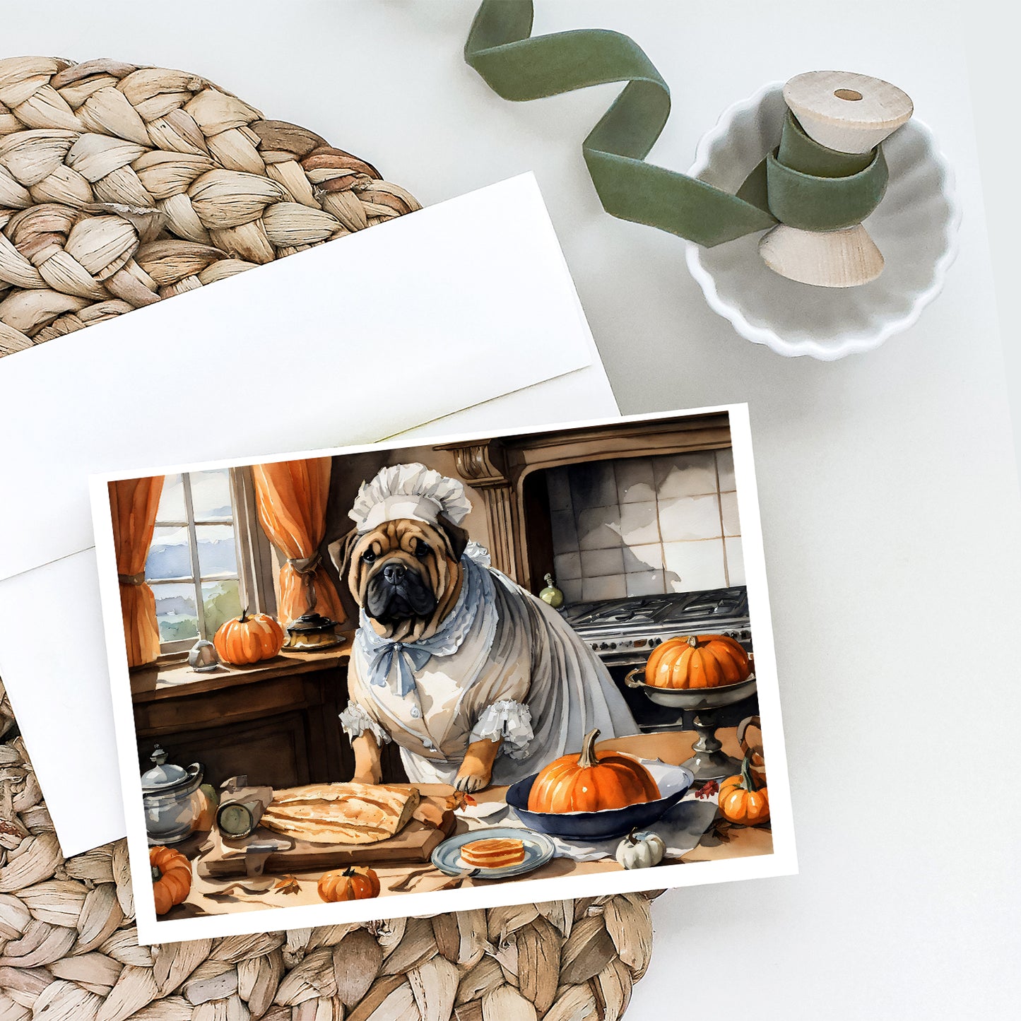 Shar Pei Fall Kitchen Pumpkins Greeting Cards Pack of 8