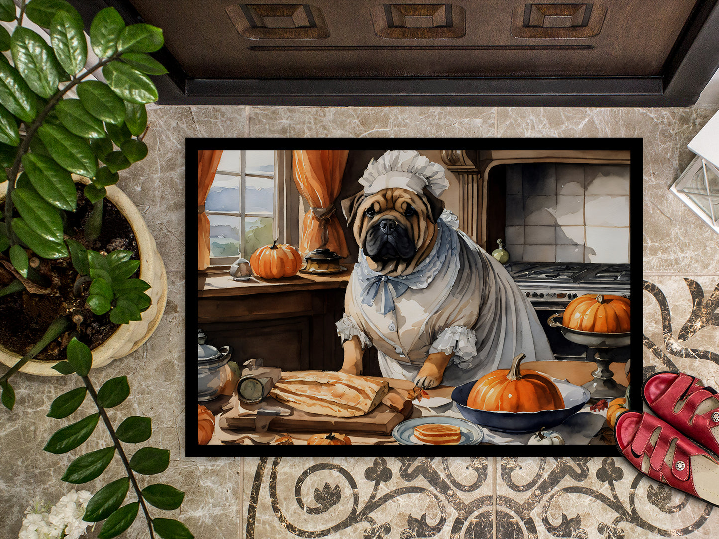 Shar Pei Fall Kitchen Pumpkins Doormat