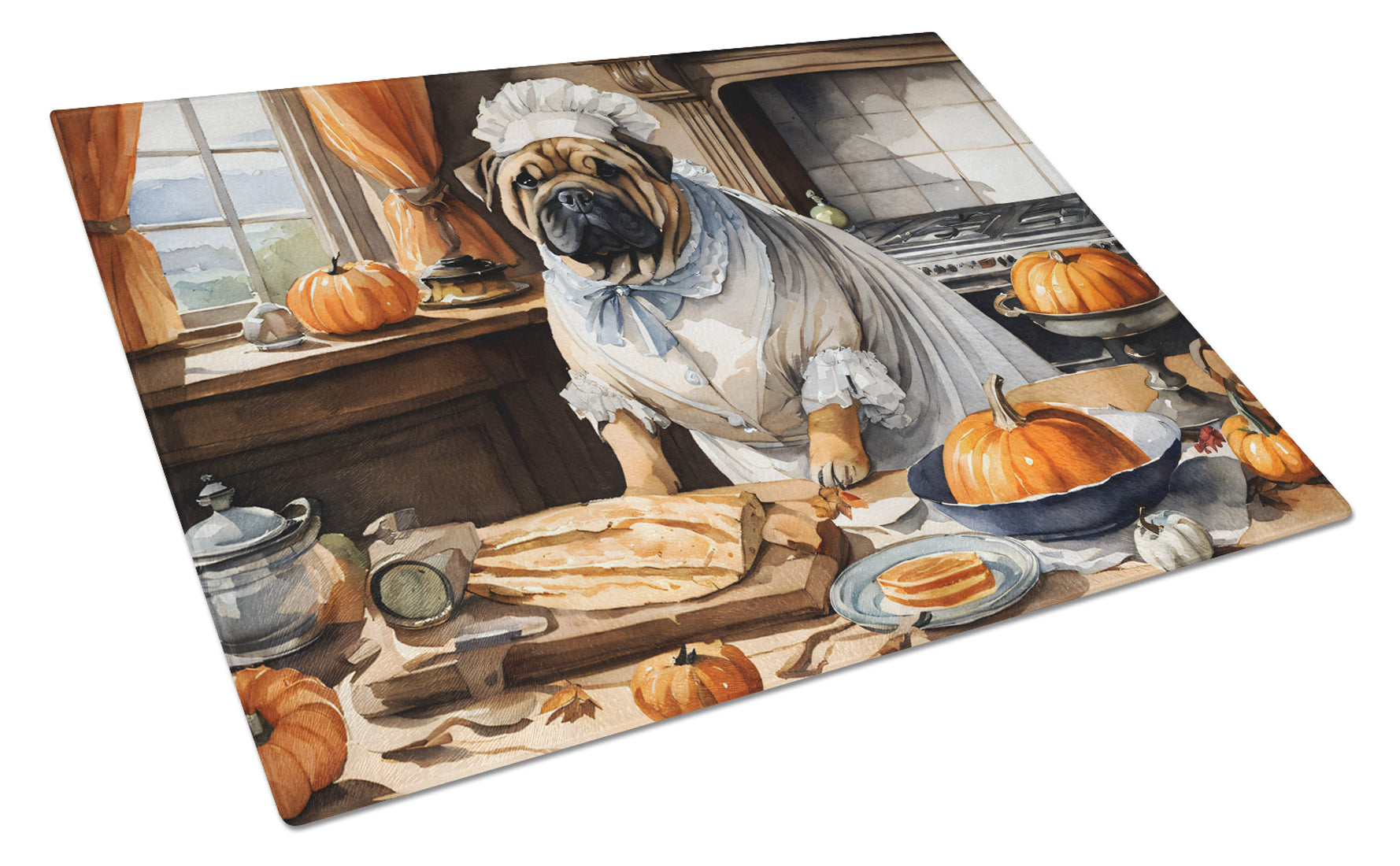 Buy this Shar Pei Fall Kitchen Pumpkins Glass Cutting Board