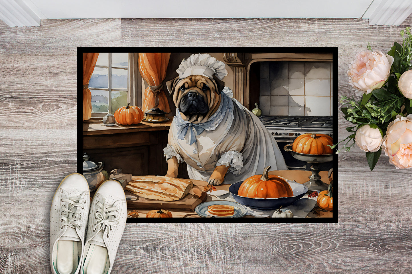 Shar Pei Fall Kitchen Pumpkins Doormat