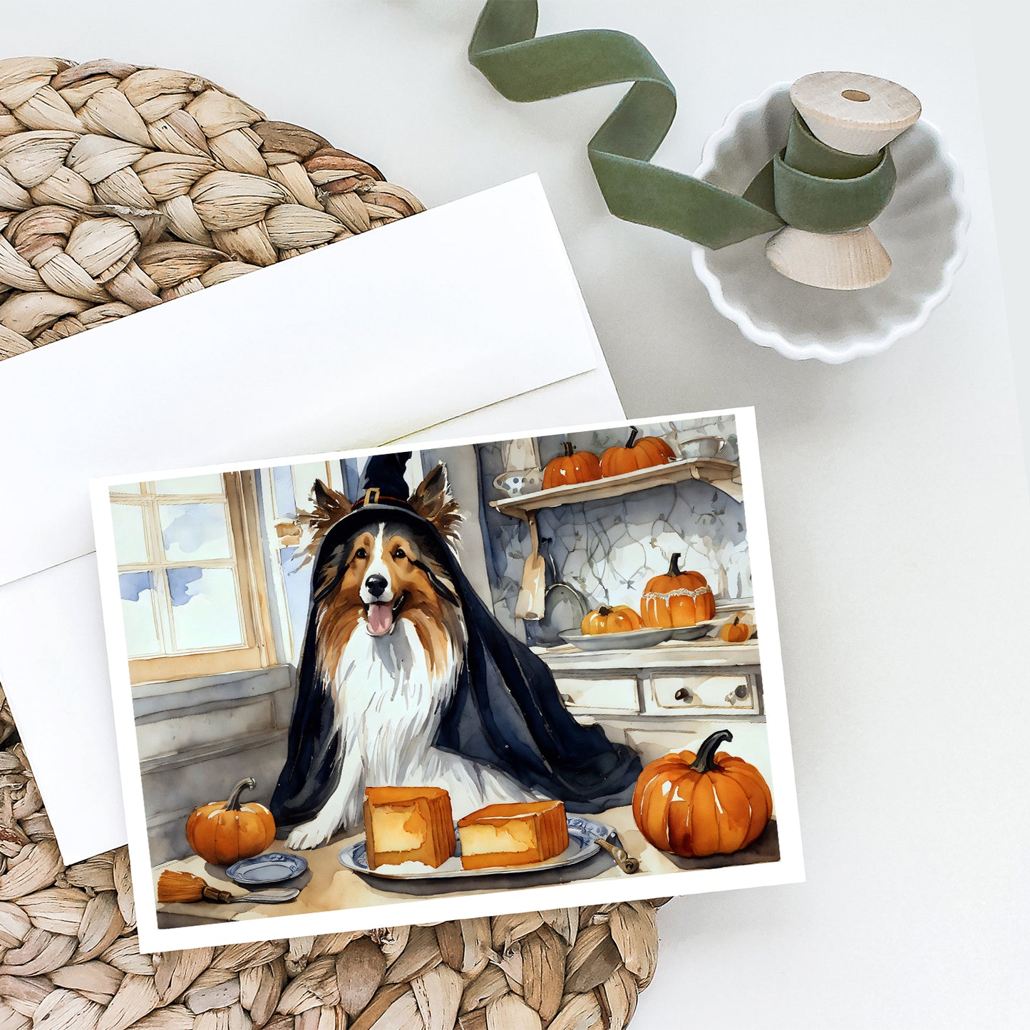 Sheltie Fall Kitchen Pumpkins Greeting Cards Pack of 8