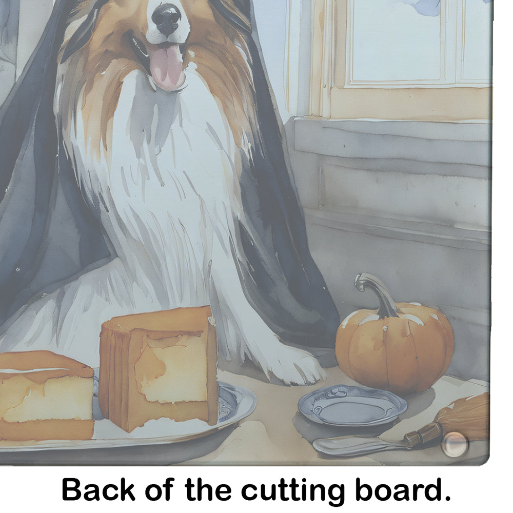 Sheltie Fall Kitchen Pumpkins Glass Cutting Board