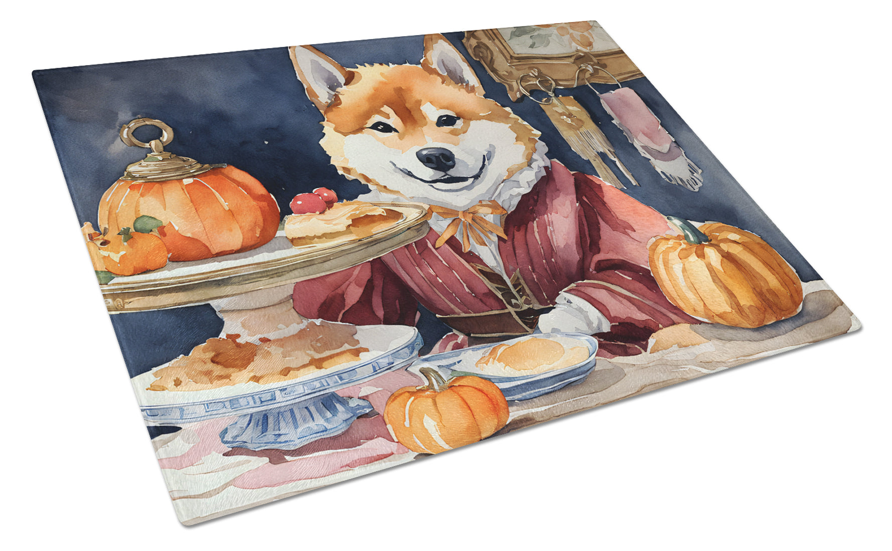 Buy this Shiba Inu Fall Kitchen Pumpkins Glass Cutting Board