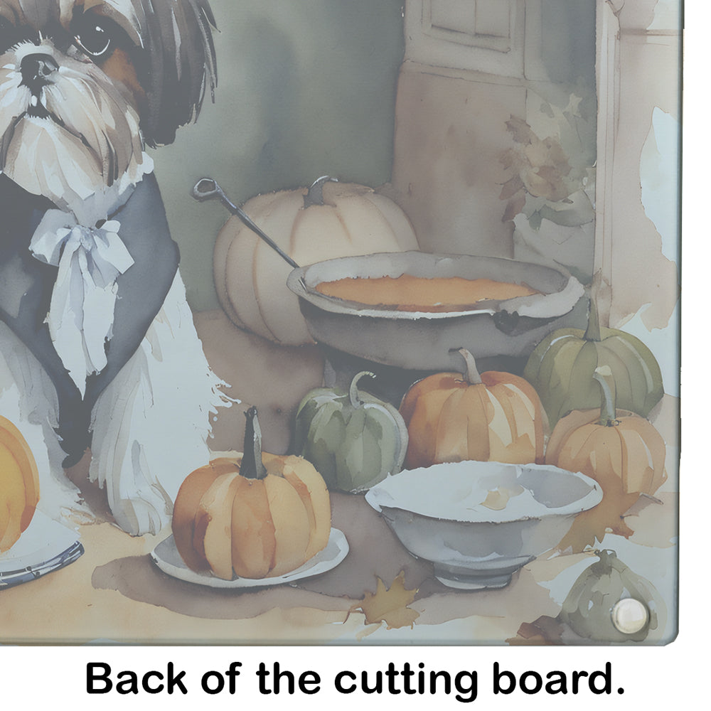 Shih Tzu Fall Kitchen Pumpkins Glass Cutting Board