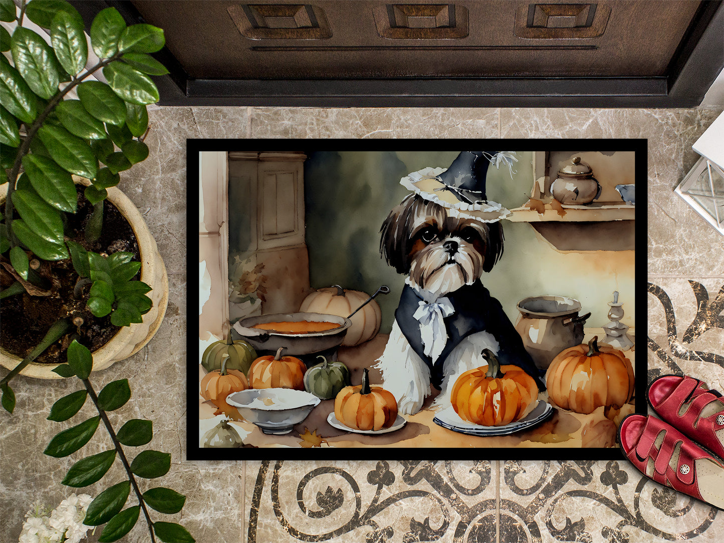 Shih Tzu Fall Kitchen Pumpkins Doormat