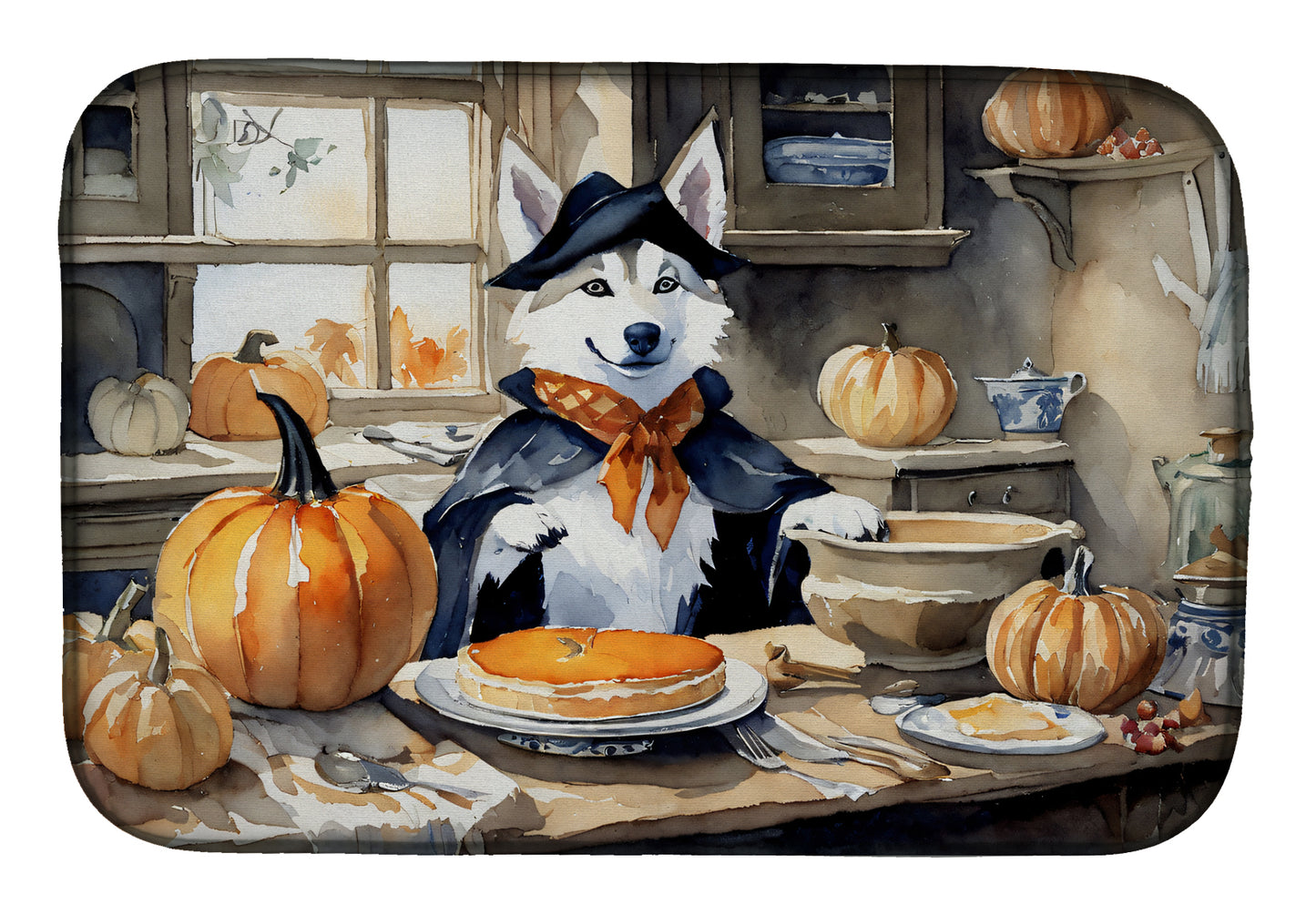 Buy this Siberian Husky Fall Kitchen Pumpkins Dish Drying Mat