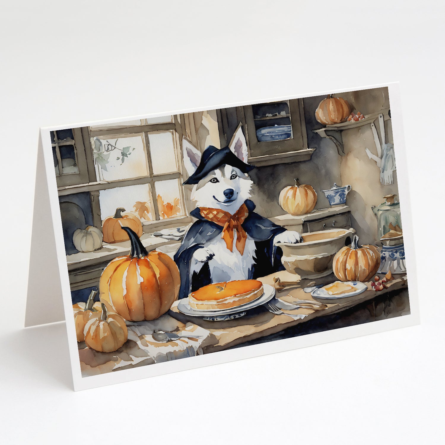 Buy this Siberian Husky Fall Kitchen Pumpkins Greeting Cards Pack of 8