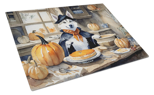 Buy this Siberian Husky Fall Kitchen Pumpkins Glass Cutting Board