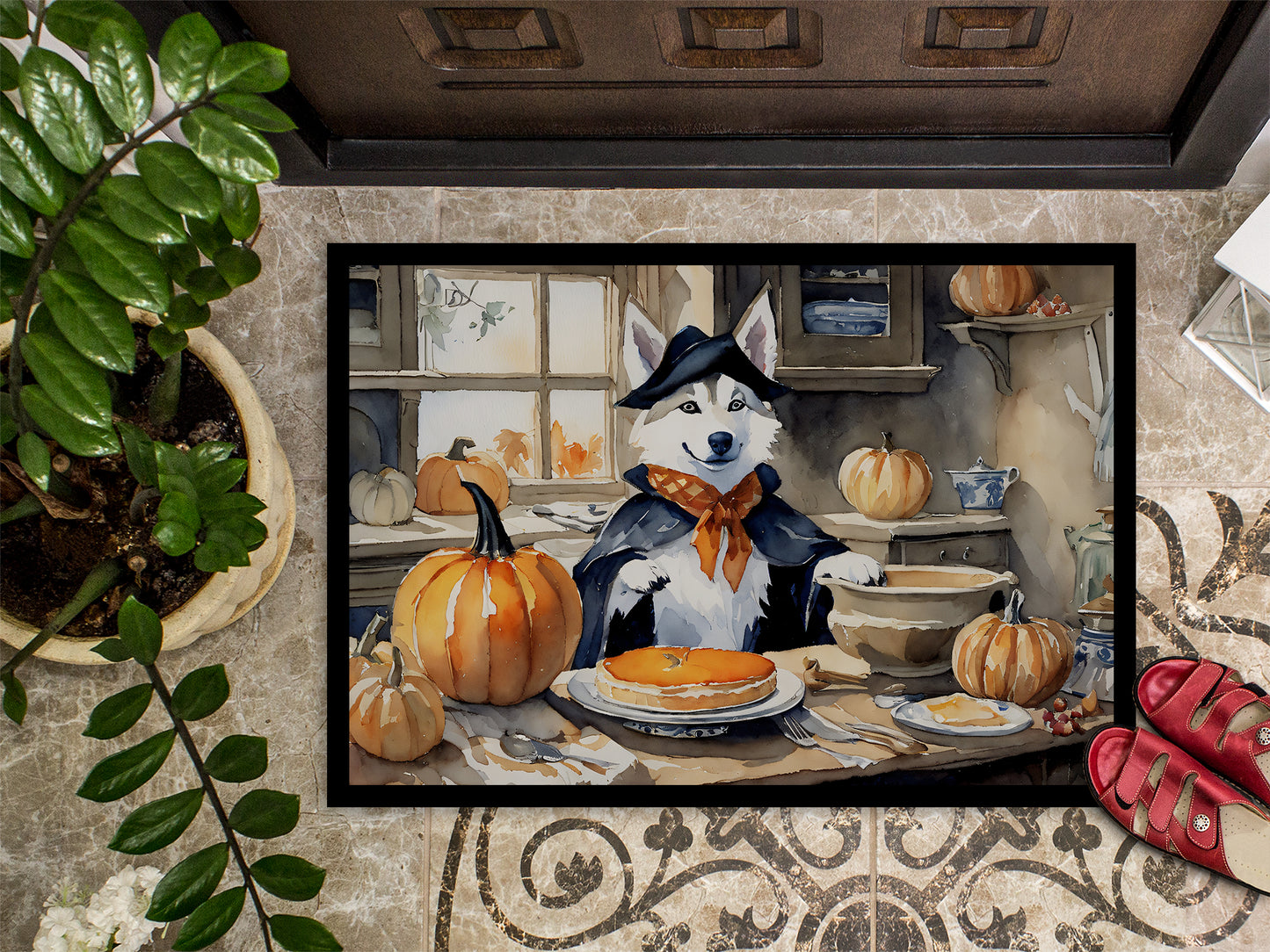 Siberian Husky Fall Kitchen Pumpkins Doormat