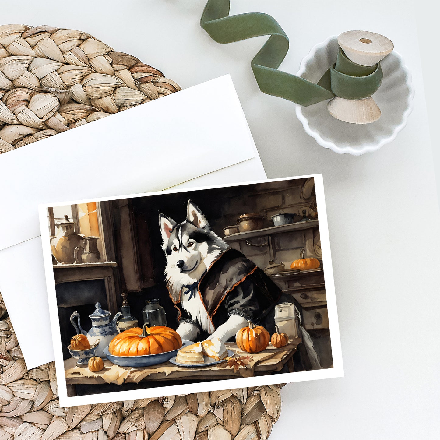 Siberian Husky Fall Kitchen Pumpkins Greeting Cards Pack of 8