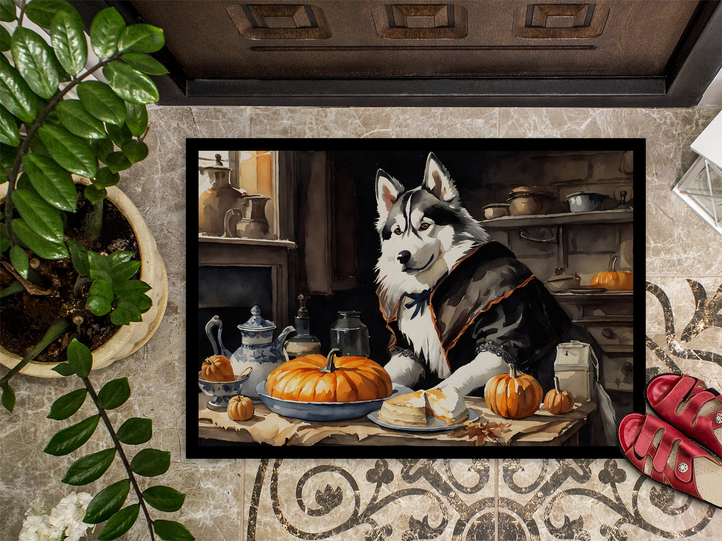 Siberian Husky Fall Kitchen Pumpkins Doormat