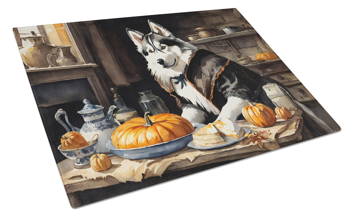 Buy this Siberian Husky Fall Kitchen Pumpkins Glass Cutting Board