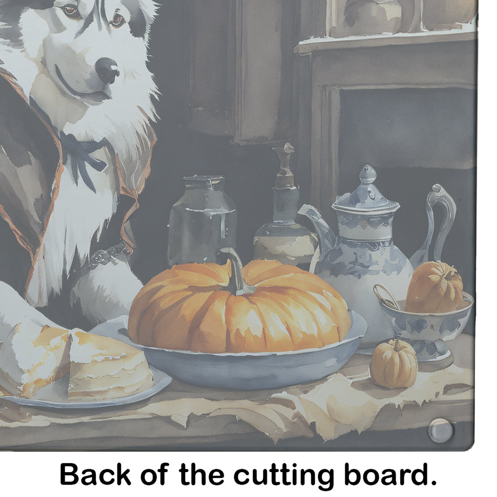 Siberian Husky Fall Kitchen Pumpkins Glass Cutting Board