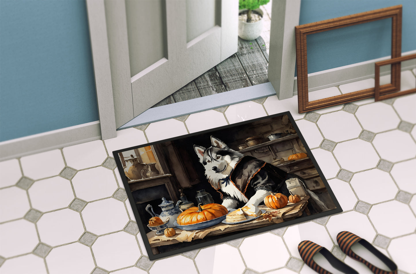 Siberian Husky Fall Kitchen Pumpkins Doormat