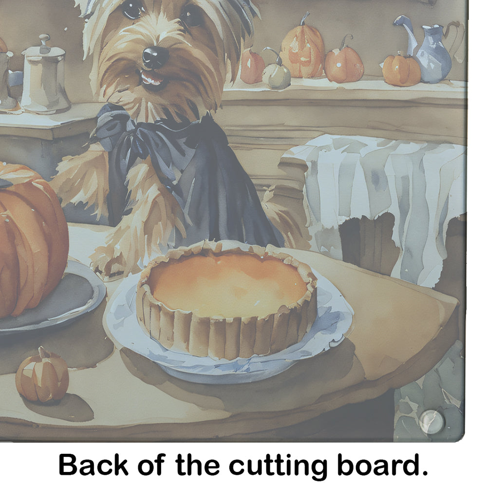 Silky Terrier Fall Kitchen Pumpkins Glass Cutting Board