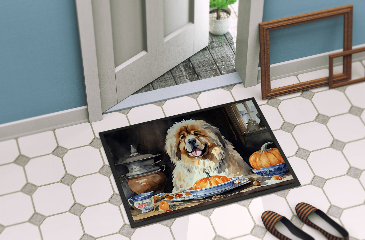 Tibetan Mastiff Fall Kitchen Pumpkins Doormat