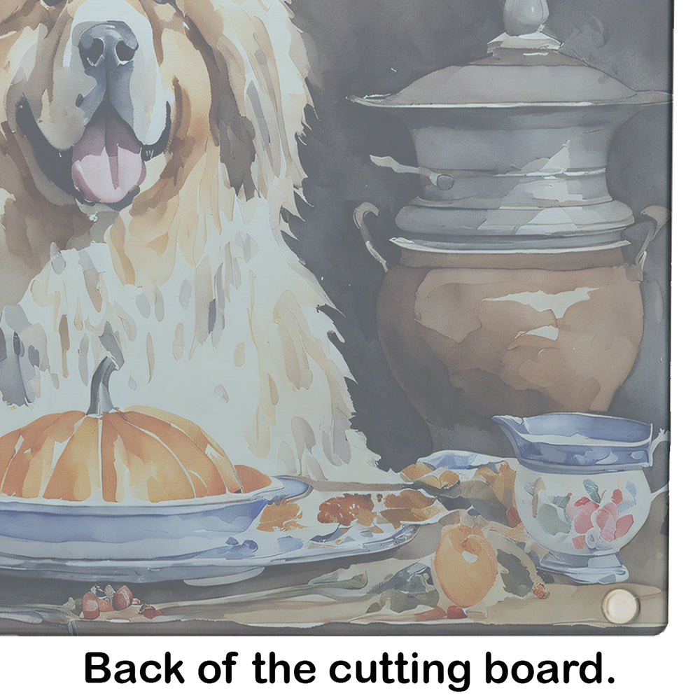 Tibetan Mastiff Fall Kitchen Pumpkins Glass Cutting Board