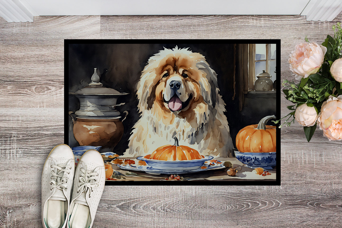 Tibetan Mastiff Fall Kitchen Pumpkins Doormat