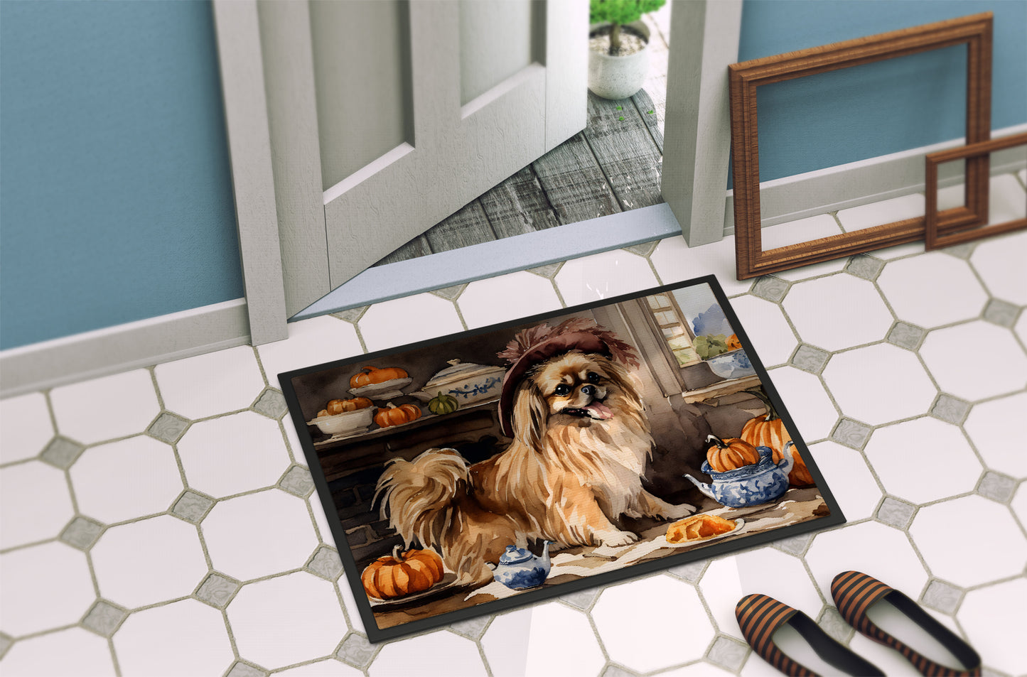 Tibetan Spaniel Fall Kitchen Pumpkins Doormat