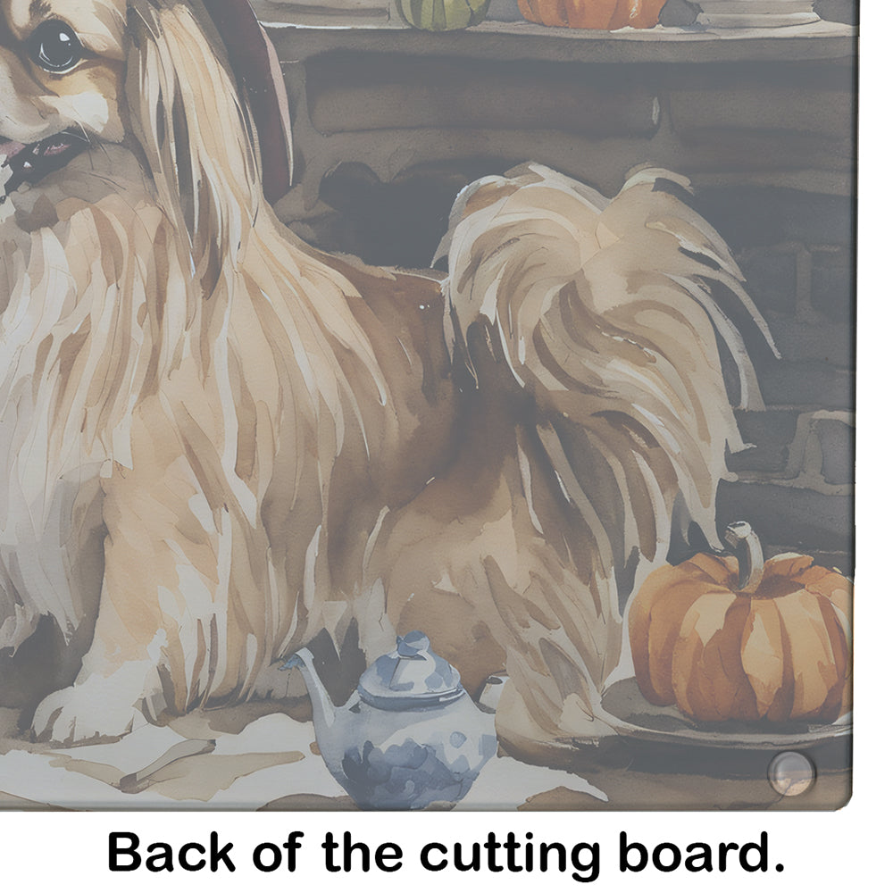 Tibetan Spaniel Fall Kitchen Pumpkins Glass Cutting Board