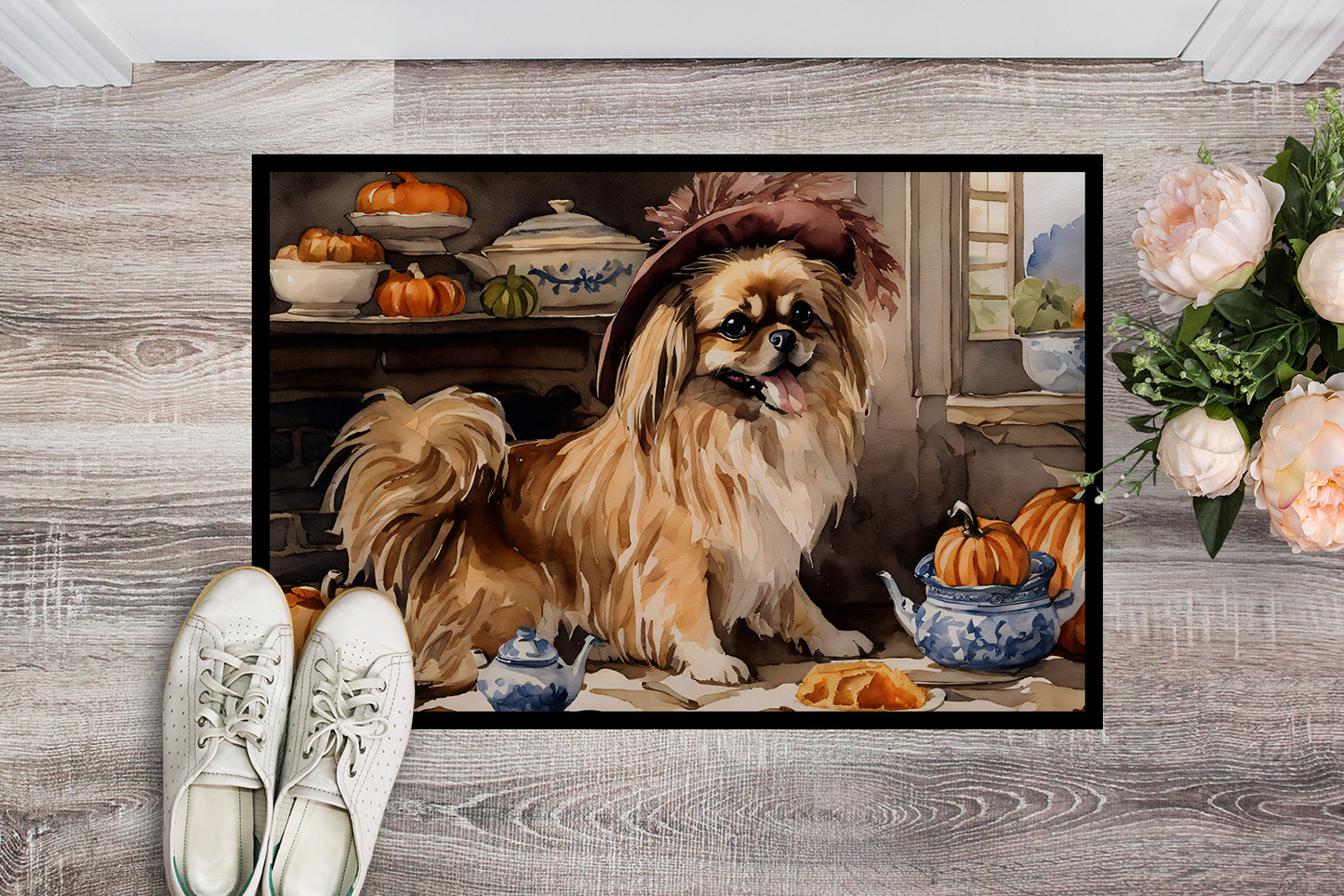 Tibetan Spaniel Fall Kitchen Pumpkins Doormat