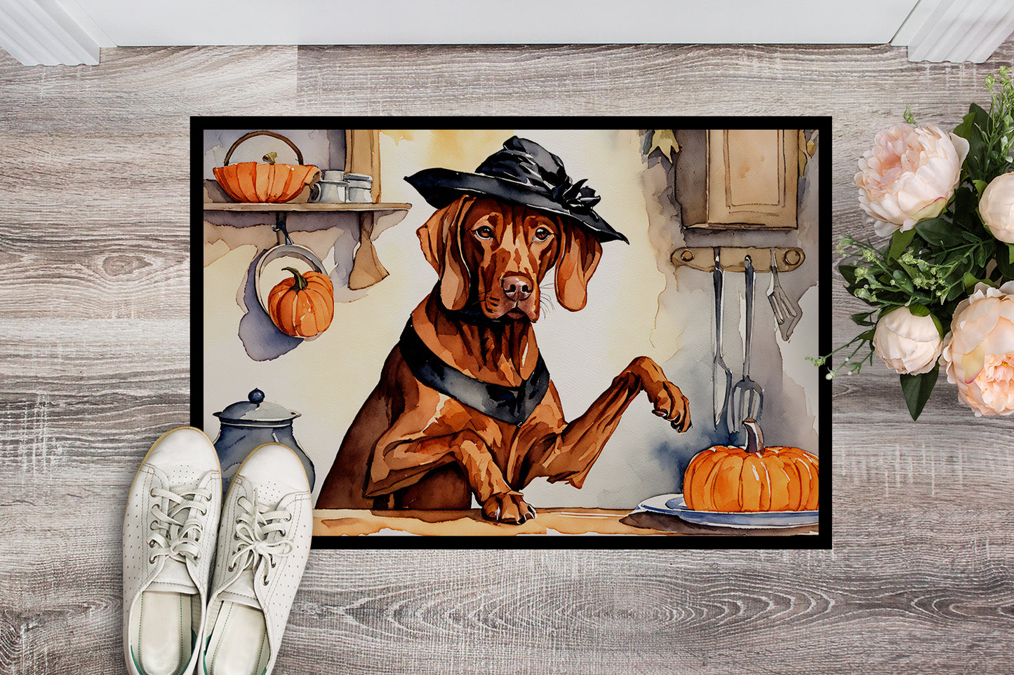 Vizsla Fall Kitchen Pumpkins Doormat