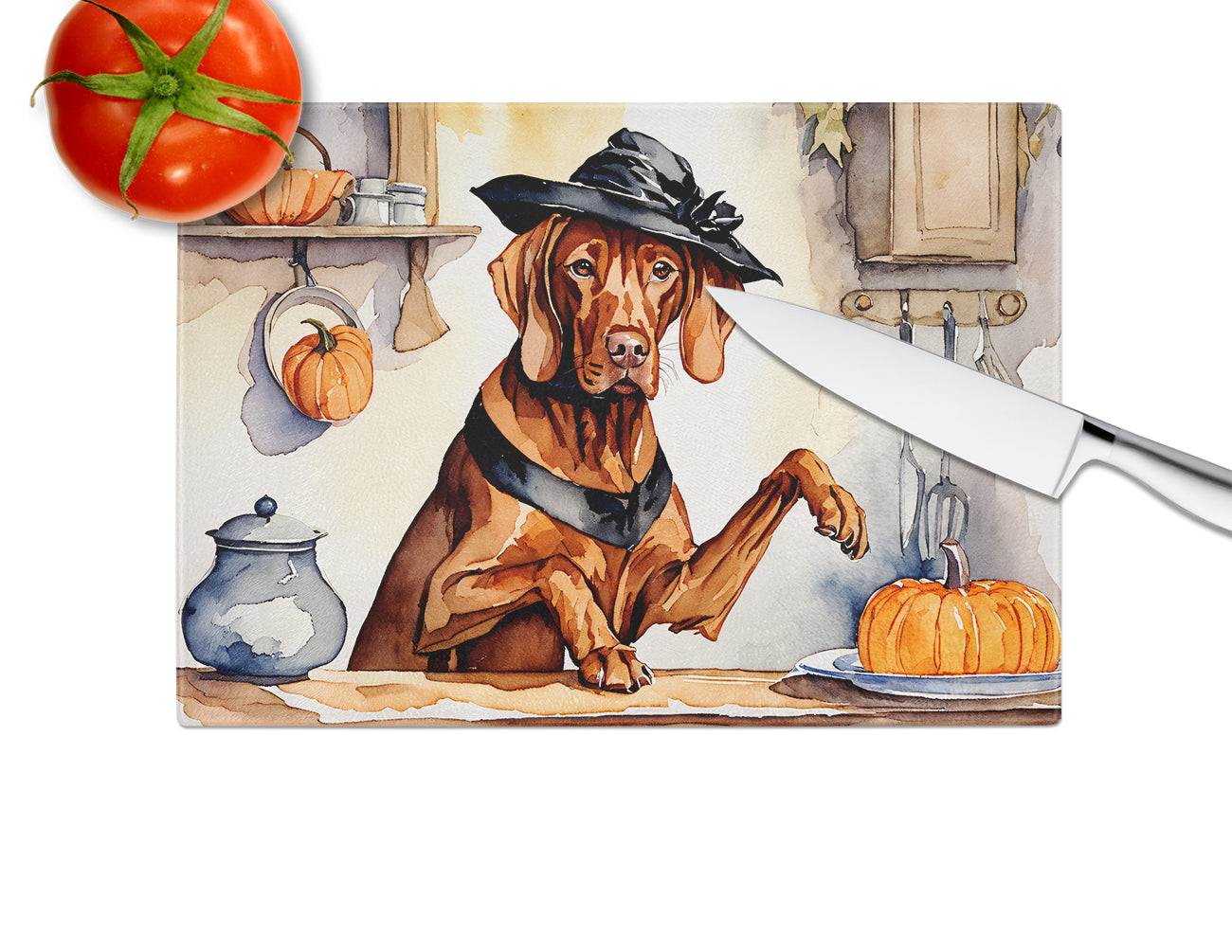 Vizsla Fall Kitchen Pumpkins Glass Cutting Board