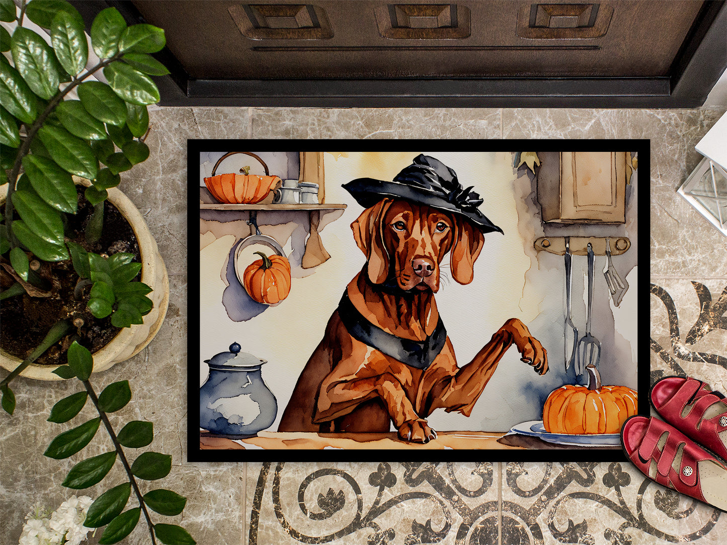 Vizsla Fall Kitchen Pumpkins Doormat