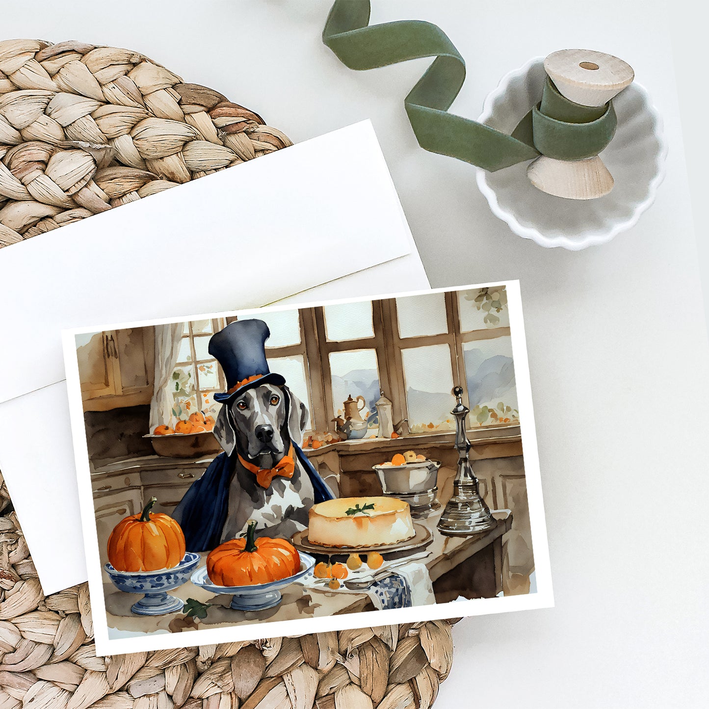 Weimaraner Fall Kitchen Pumpkins Greeting Cards Pack of 8