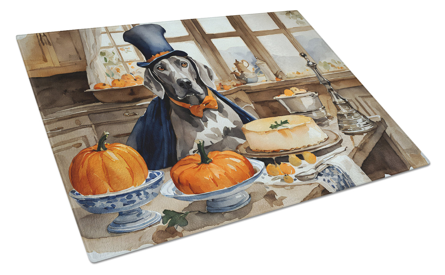 Buy this Weimaraner Fall Kitchen Pumpkins Glass Cutting Board