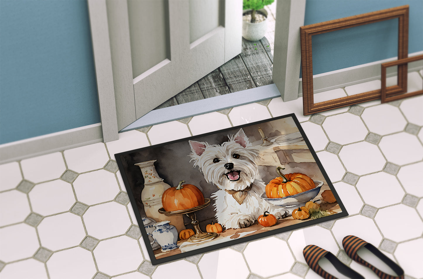 Westie Fall Kitchen Pumpkins Doormat