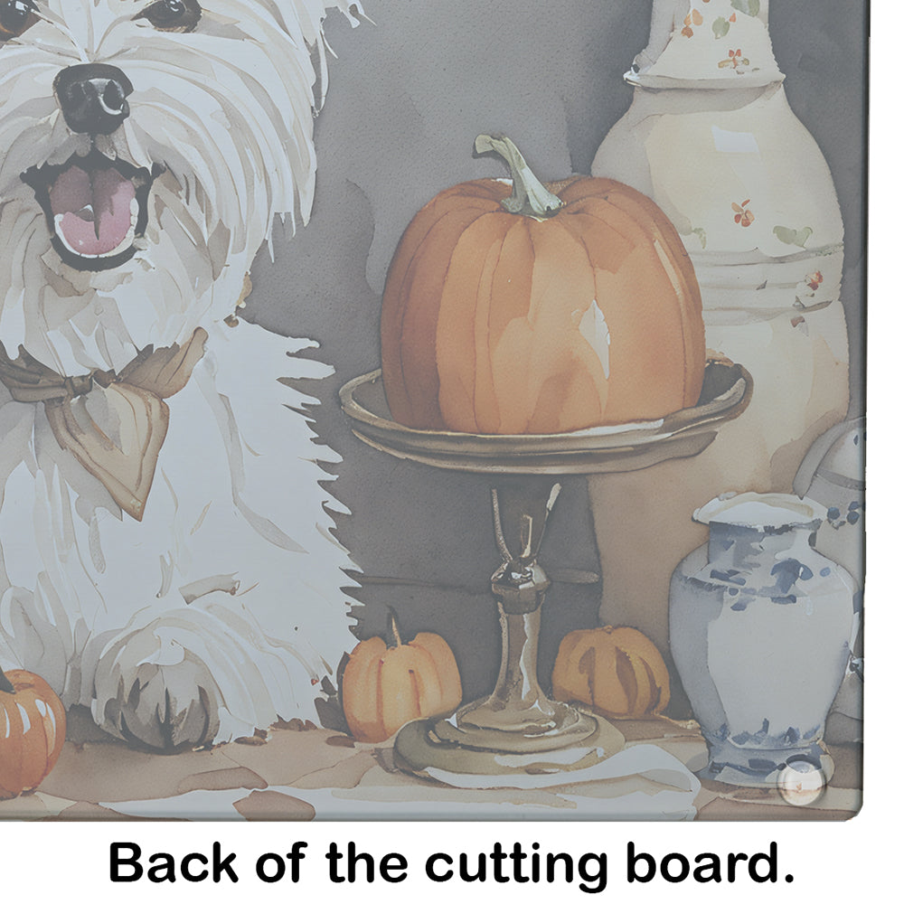 Westie Fall Kitchen Pumpkins Glass Cutting Board