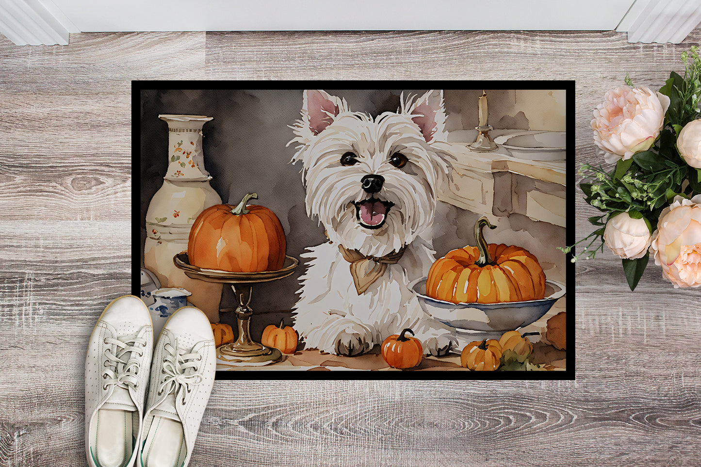 Westie Fall Kitchen Pumpkins Doormat